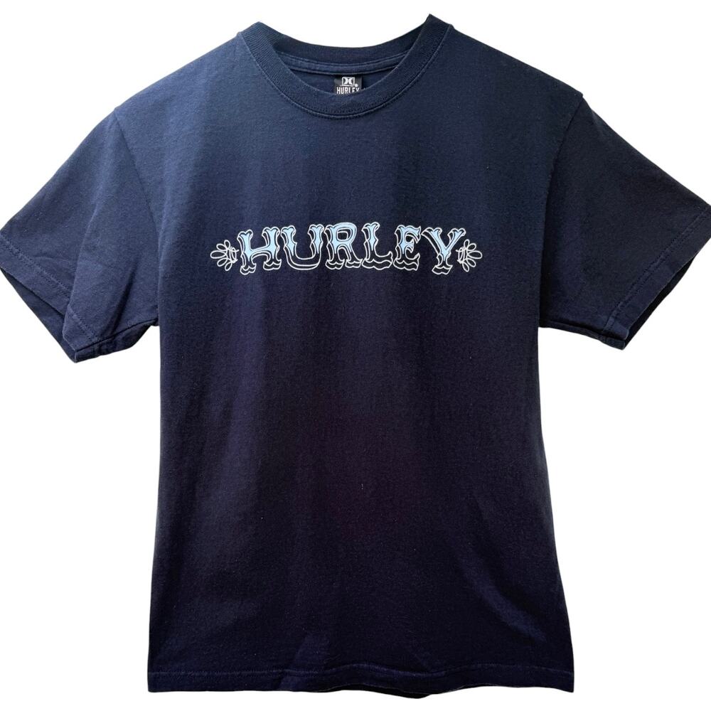 Hurley Graphic T Shirt Womens Large Navy Blue Logo Surf Skate Style Tee